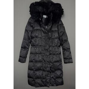 Calvin Klein Puffer Jacket Black Duck Down Coat Long Parka Fur Hooded M Medium